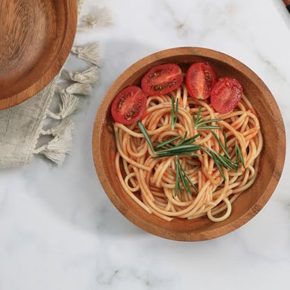 Acacia Wood Serving Bowls, 6 Inch Handcrafted Wooden Individual Bowls Set of 2 for Food/Soup/Salad/Pasta, Use as Snack Holder Plate for Kitchen and Dining - size: D 6.3'' x H 1.6''