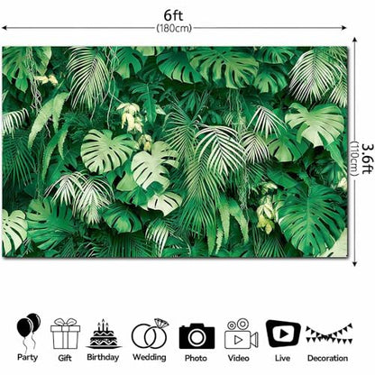 6x4FT Green Tropical Palm Leaves Photo Backdrop Jungle Plants Hawaiian Luau Party Birthday Baby Shower Photography Background Banner Photographic Studio Decorations Supplies - size: 6x4FT