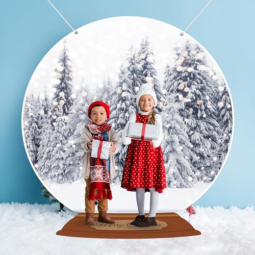 7x6ft Snow Globe Backdrop Winter Snowy Scene Backdrop Glitter Winter Forest Photography Background Large Fabric Snow Globe Banner Christmas Party Decorations for Xmas Holiday Party Decor Photo Props