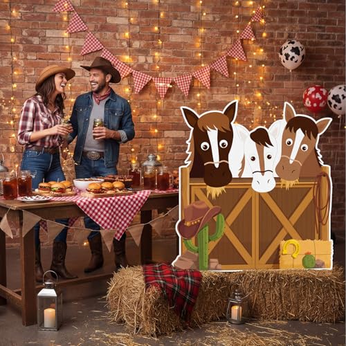 Capoda 4 ft Western Party Decorations Horse Stable Cardboard Cutout Stand Up Western Photo Props Standup Backdrop Background for Baby Shower Birthday Party Decor Supplies