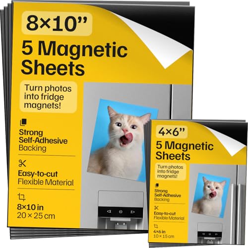 Strong Self-Stick Adhesive Magnetic Sheets 5 Pcs (4x6/10x15cm) & 5 Pcs (8"x10"/20x25cm) – Magnet Stickers, Labels, Science Education Magnets, Teacher Must Have, Office - size: 4x6" & 8x10" 16 mils