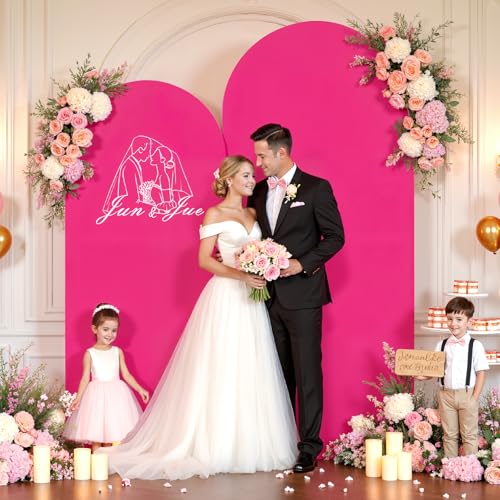 7.2FT 6FT Arch Backdrop Cover for Wedding, Set of 2 Stretchy Spandex Fitted Arch Stand Cover for Baby Shower, Birthday Party Decor, Chiara Backdrop Cover with Double-Sided Design(Pink, Hot Pink) - color: Pink+Hot Pink