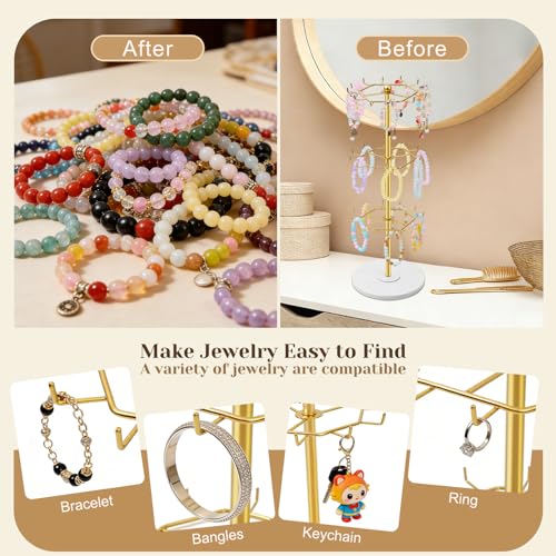OAOLEER Bracelet Holder Display,3-Tier Rotating Bracelet Organizer Jewelry Stand Gold Metal Jewelry Display for Vendor With 36 Hooks