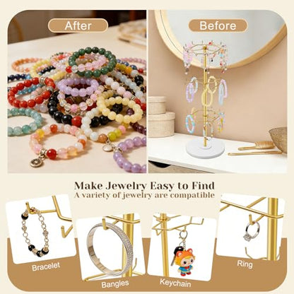 OAOLEER Bracelet Holder Display,3-Tier Rotating Bracelet Organizer Jewelry Stand Gold Metal Jewelry Display for Vendor With 36 Hooks
