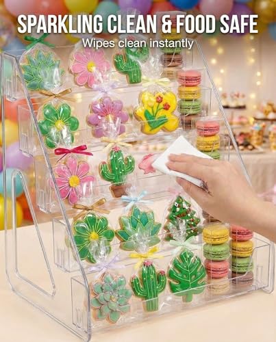 HOTCAN Cookie Display Stand for Bakers, Vendors, Market Booth, Craft Fair, Events | Acrylic Pastry Display Case for Cupcakes, Muffins, Donuts | 5 Tiered Cookie Bakery Rack with Full Angle Visibility
