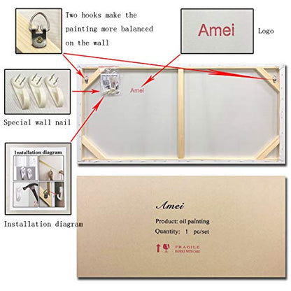 AMEI Art,24X48Inch Hand-Painted On Canvas Colorful White Background Abstract Oil Paintings Multi Color Wall Art Wood Inside Framed Ready to Hang - size: 48"L x 24"W