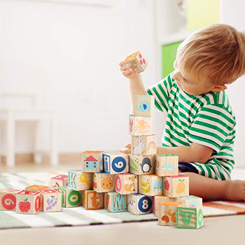 ABC Wooden Building Blocks for Toddlers 1-3 Large, 26 PCS Alphabet & Number Stacking Blocks, Educational Learning Toys for Boys Girls Kids Gifts 1.65'' - style: 26 abc blocks