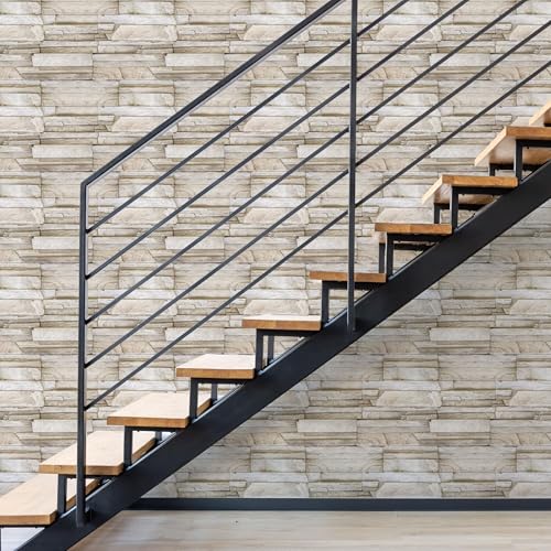 Main Street Peel and Stick Wallpaper Eco-Friendly Sheets 12 Pack, 11 X 16 Inch Stacked Stone Design, Wall Mural for Home Decor, Removable Wall Decor Wallpaper Peel and Stick for DIY Projects - style: Stacked Stone Design