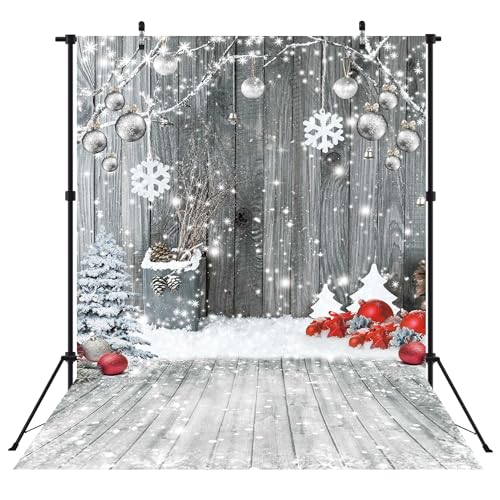 5x7ft Red Christmas Backdrop for Photography Winter White Snowflake Wood Wall Background Party Supplies Wood Floor Banner Decoration for Kids Portrait Photo Studio Booth - color: Red, size: 5'x7'