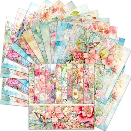 BLEDS 24 Sheet Flower Scrapbooking Paper, 6"x 6" Scrapbook Paper Floral Scrapbooking Supplies Single-Side Printing for Cardmaking Junk Journal Decorative Cardstock Background - color: 6x6 Gorgeous
