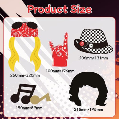 SUNBEAUTY 18 Pcs Rock and Roll Birthday Party Decorations Music Note Guitar Star Photo Booth Props Music Theme Party Supplies - color: Photo Props-rock and Roll