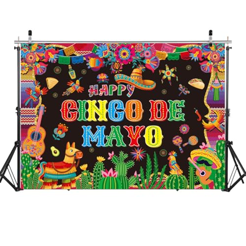 Cinco De Mayo Banner Backdrop 8x6FT Mexican Fiesta Photography Background Mexican Theme Party Decorations Supplies Photo Props - size: 8x6FT：96'x72'
