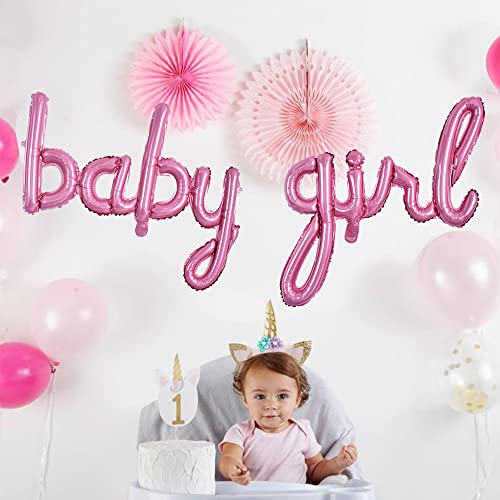 TONIFUL Baby Girl Letter Balloons-16 Inch Pink Baby Girl Shower Foil Balloons Banner for Gender Reveal Party Baby Birthdays Party Decoration - color: Baby Girl-pink