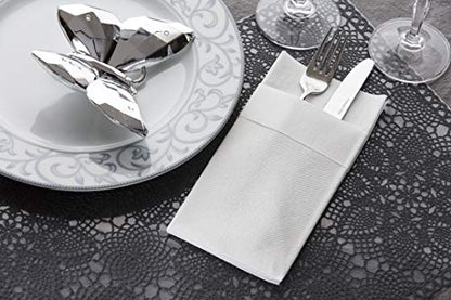 Moyes Home White Disposable Dinner Napkins with Pocket - Linen-Feel Pre-Folded Cloth-Like Paper Napkins for Silverware, Weddings, Dinner Parties, 16x16 in, Pack of 50 - color: White