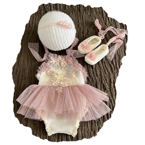 Zeroest Newborn Photography Prop Outfits Girl Lace Outfit Set Baby Girl Photo Shoot Infant Princess Photos - color: Rosybrown