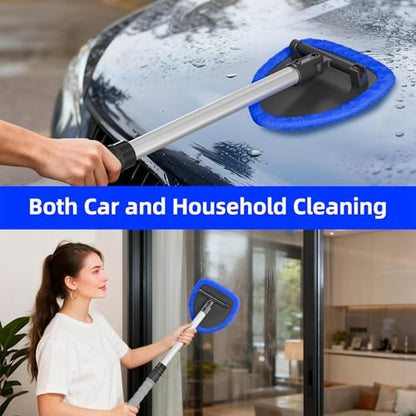 desin Windshield Cleaning Tool, Car Window Cleaner Windshield Cleaner with 4 Reusable and Washable Microfiber Pads and Extendable Handle Auto Inside Glass Wiper Kit - color: Blue