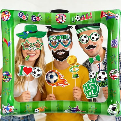 Soccer Inflatable Photo Frame & Props, 25Pcs Soccer Photo Booth Props with Large Football Themed Inflatable Picture Frame for Sport Game Party Selfie Supplies - color: Football