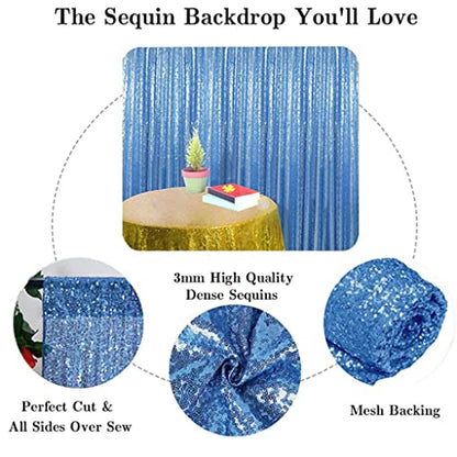 Partisout Sequin Backdrop - Glitter Backdrop with Blackout Curtains for Photography, Party & Wedding (4ft x 7ft, Baby Blue) - color: Baby Blue, size: 4ftx7ft