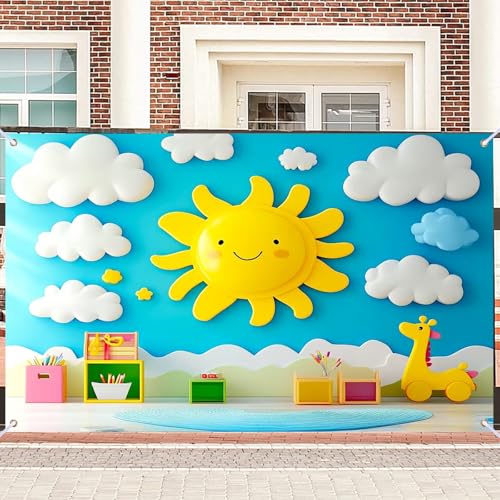 Nuxovilar Cartoon Sun Cloud Kids Room Backdrop Polyester 90.55x70.86 Inches Backdrops for Photography Kids Party Playroom Decor - color: WP00816