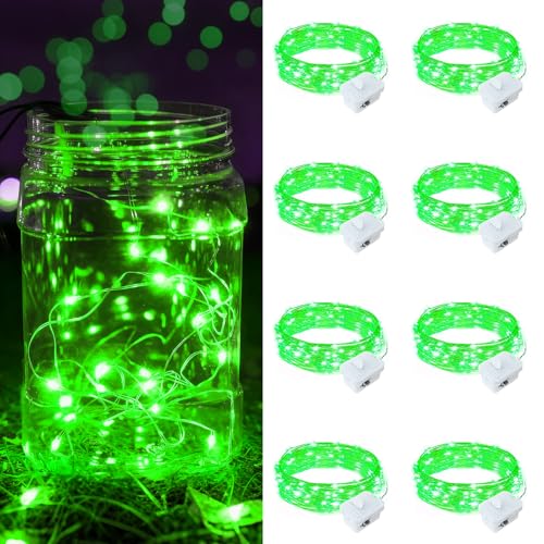 8 Pack Green Fairy Lights Battery Operated, 7ft 20 LED Mini String Twinkle Lights for Christmas St. Patrick's Day Halloween Mason Jars Centerpiece Table Decorations (8, Green) - color: Green
