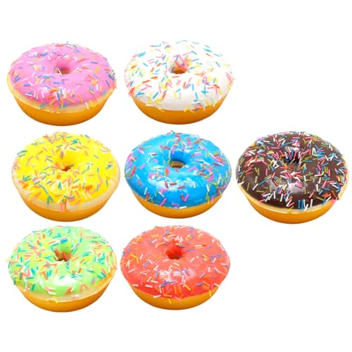 7Pcs Fake Donuts, Artificial Soft PU Realistic Donut Decor, Non-Edible Display Props Doughnuts Cakes Desserts Food Bread for Bakery Shop Wedding Photography Decoration Model Kitchen