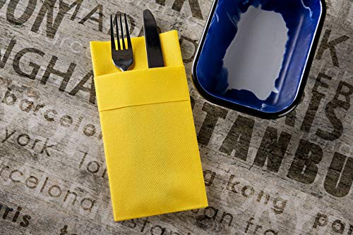 Moyes Home Yellow Disposable Dinner Napkins with Pocket - Linen-Feel Pre-Folded Cloth-Like Paper Napkins for Silverware, Weddings, Dinner Parties, 16x16 in, Pack of 50 - color: Yellow