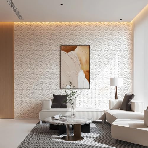 STICKGOO 33 Pack 3D Wall Panels for Interior Wall Decor, 12''x12'' Diamond Textured Wall Panels, White Marble Mixed Gold Thread Accent Covering Panles for Living Room, Gaming Room, TV Background - color: White Marble Mixed Gold Thread