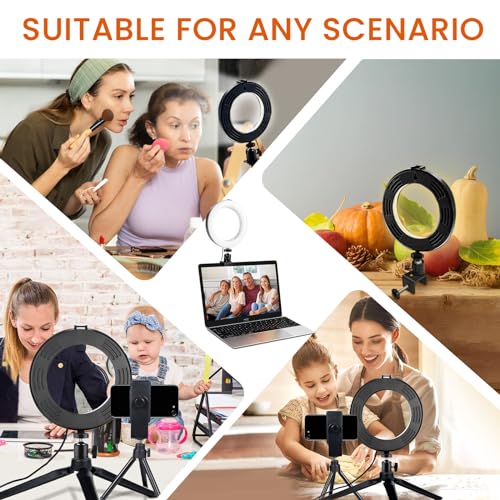 2 in 1 LED 6" Ring Light with Tripod Stand & Clamp for YouTube Video and Makeup, Mini LED Camera Light with Cell Phone Holder Desktop Lamp with 3 Light Modes & 11 Brightness Level - size: 6 inch with Tripod and Clamp