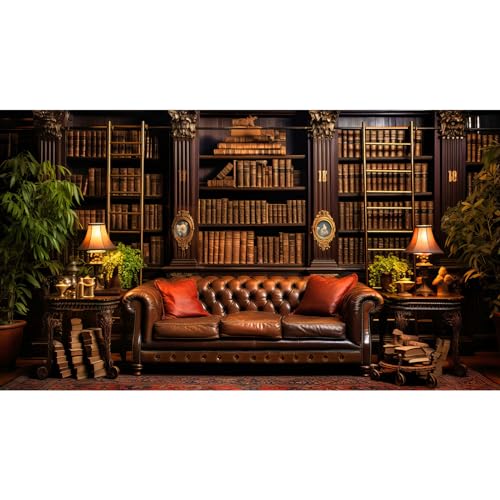 Vintage Luxury Library Bookshelf Backdrop School Library Bookshelf Collection Photography Background Home Office Sofa Business Conversation Room Retro Books Shelves Background Videos Prop 5x3ft - color: Dark Brown, size: 5x3ft