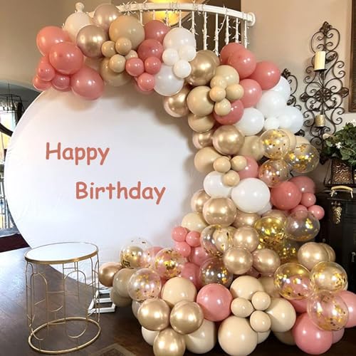 Retro Pink Balloons, 12 Inch Dusty Pink Metallic Gold White Balloons, Blush Beige Neutral Nude Chrome Champagne Gold Latex Balloon for Women Boho Birthday Wedding Baby Bridal Shower Party Mothers Day - color: Retro Pink White Gold