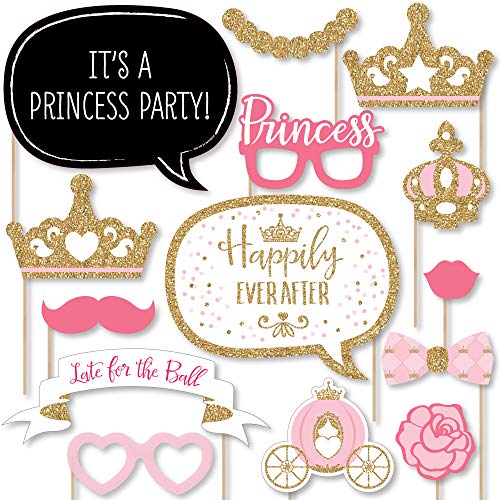 Big Dot of Happiness Little Princess Crown - Pink and Gold Princess Baby Shower or Birthday Party Photo Booth Props Kit - 20 Count