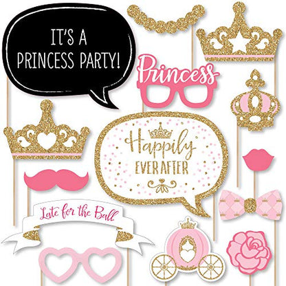 Big Dot of Happiness Little Princess Crown - Pink and Gold Princess Baby Shower or Birthday Party Photo Booth Props Kit - 20 Count