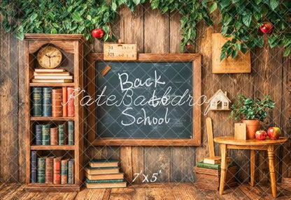 Kate Back to School Photo Backdrop Chalkboard Wood Wall Background Green Leaves Welcome Students to School Photography Backdrops, 7x5ft - size: 7x5ft