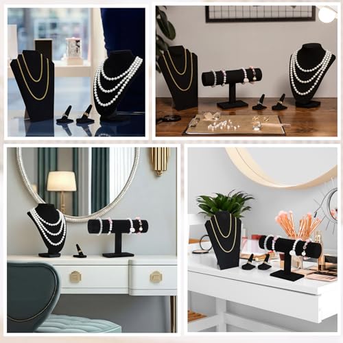 Leinuosen 5 Pcs Velvet Jewelry Display Set for V-shaped and Flat Necklace Stand Ring Finger Holder T Shape Bracelet Stand