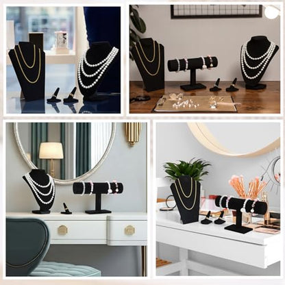Leinuosen 5 Pcs Velvet Jewelry Display Set for V-shaped and Flat Necklace Stand Ring Finger Holder T Shape Bracelet Stand