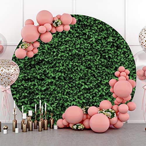 Laeacco Green Leaves Round Backdrop 5x5FT Greenery Circle Photography Backdrop Green Grass Ivy Wall Newborn Baby Shower Birthday Party Decoration Banner Bridal Shower Wedding Photo Studio Props - size: 5FT