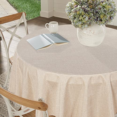 Fitable Faux Linen Round Tablecloths 60 Inches - 6 Pack Neutral Table Clothes Faux Burlap Table Covers for Kitchen, Dining Room, Party, Farmhouse, Outdoor (Great for 20"-48" Round Tables, Beige) - color: Beige, size: 60" Round (6 Pack)