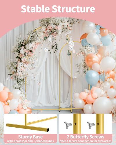Pureegg Gold Metal Arch Backdrop Stand Set of 3 (7.2ft & 6.0ft & 6.0ft), Wedding Balloon Arch Stand with Stable Base, Backdrop Frame & Cover for Party, Birthday, Graduation, Photo Booth, Easy Assembly