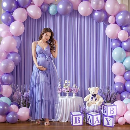 Lavender Backdrop Curtains 4 Panels - Wrinkle-Free Polyester Photography Drapes for Baby Shower & Party Background Backdrop Stand - 16 X10FT - color: Lavender, size: W4' x H10'(4 panels)