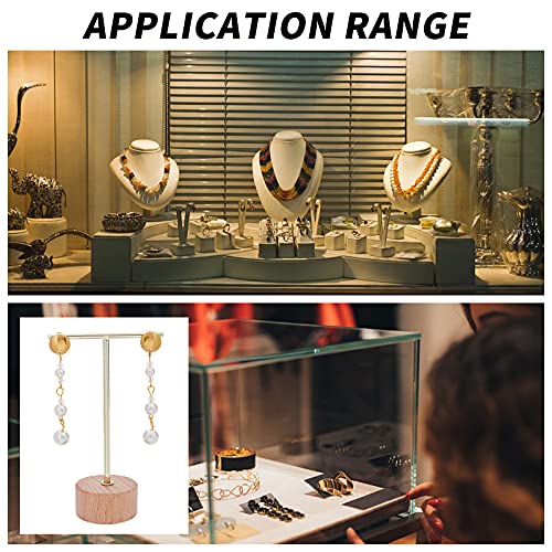 FINGERINSPIRE Gold Metal 3 Pcs T Bar Earring Display Stand with Wooden Base Jewelry Holders Hanging Jewelry Organizer for Store Retail Photography Props【Gold- Round Base, 6.3&5.5&4.6 Inch Height】 - color: Gold- Wood Round Base, 6.3&5.5&4.6 Inch Height