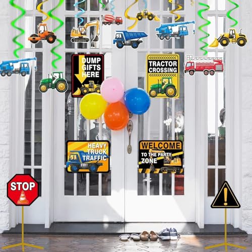 WERNNSAl Construction Party Decorations - 12PCS Truck Signs Birthday Decorations for Kids Boys Construction Birthday Party Supplies Funny Traffic Road Signs for Baby Shower Home Garden Yard Decor - style: Construction Truck