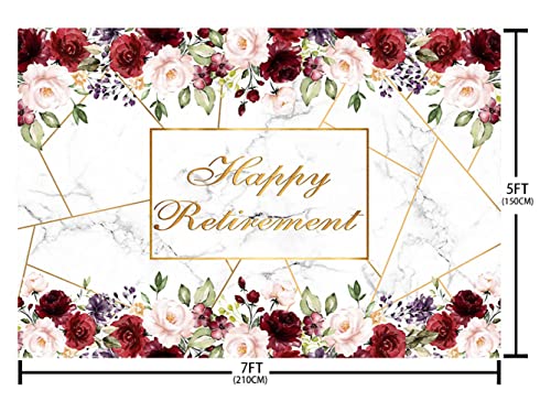 AIBIIN 7x5ft Happy Retirement Backdrop Red White Marble Rose Gold Pink Red Flowers Photography Background The Aged Women Lady Retirement Party Decorations Banner Photo Props