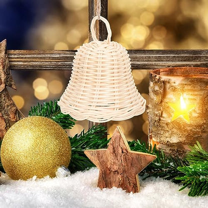 HOMSFOU Holiday Decorations Holiday Bell Ornament Wicker Ball Christmas Ornaments Rustic Hanging Bells Christmas Jingle Bells Tree Pendant Xmas Halloween Child Doorbell Indonesian Rattan