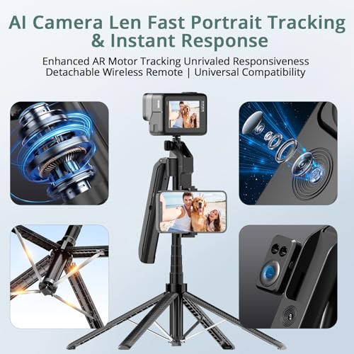 Phone Tripod with Light, 2 Pack Lavalier Mic, 71" Extendable Auto Face Tracking 360° Rotation, 1/4" Camera Mount & Remote, No App Needed, Vlogging Kit for iPhone Android YouTube TikTok Live Streaming