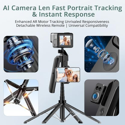 Phone Tripod with Light, 2 Pack Lavalier Mic, 71" Extendable Auto Face Tracking 360° Rotation, 1/4" Camera Mount & Remote, No App Needed, Vlogging Kit for iPhone Android YouTube TikTok Live Streaming