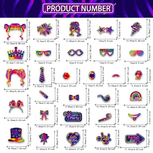 30PCS Neon Photo Booth Props, Glow Inflatable Photo Booth Frame, Funny Selfie Props for Neon Party Accessories Let's Glow in The Dark Birthday Party Wedding Carnival - color: Let's Glow