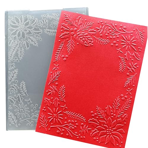 Arbuya 3D Christmas Plastic Embossing Folders for Card Making 3 d Evergreen Holly Leaves Frame Embossing Folder for Gift Tag Paper Crafting Home Decoration 5"x7" - color: Holly Leaves Frame