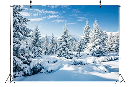 BELECO 10x8ft Fabric Winter Snow Forest Backdrop White Xmas Trees Wintry Scene Alps Photography Background for Christmas New Year Event Party Decorations Banner Holiday Photo Background Photo Props - size: 10x8FT