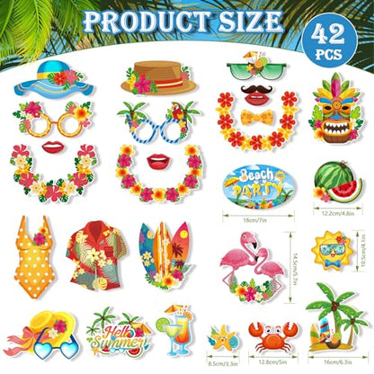 Konsait 42 PCS Hawaiian Photo Booth Props Luau Party Decorations, Summer Photo Booth Props Tropical Picture Prop Hawaiian Party Decor Aloha Backdrop Prop