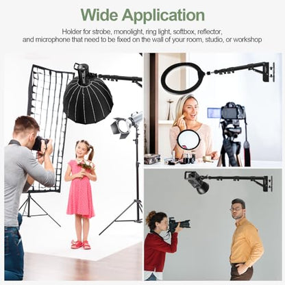 Wellmaking Wall Mount Triangle Boom Arm 39.37inch/100cm, Ring Light Mount Support 180°Flexible Rotation Comes with Tilt Swivel Mount for Studio Video Light, Monolight, Photography, Softbox, Reflector - size: 39.37inch/100cm